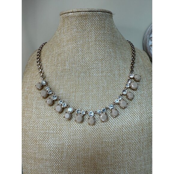 J.Crew Gold-Tone Necklace With Neutral Beige Gems & Clear Crystals 18-20 Inches - Picture 12 of 13